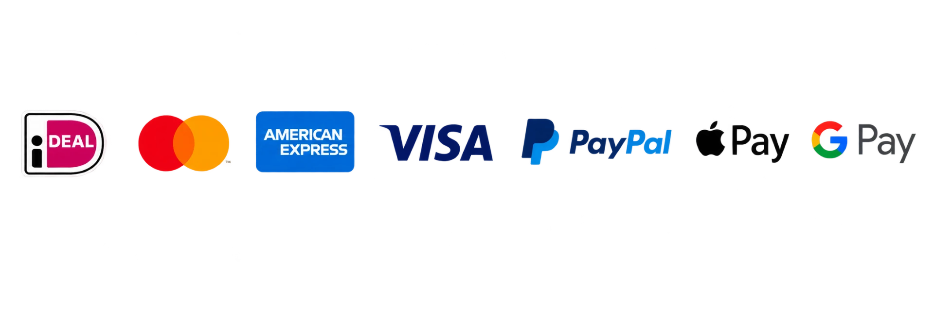 iDEAL, Mastercard, American Express, Visa, PayPal, Apple Pay en Google Pay